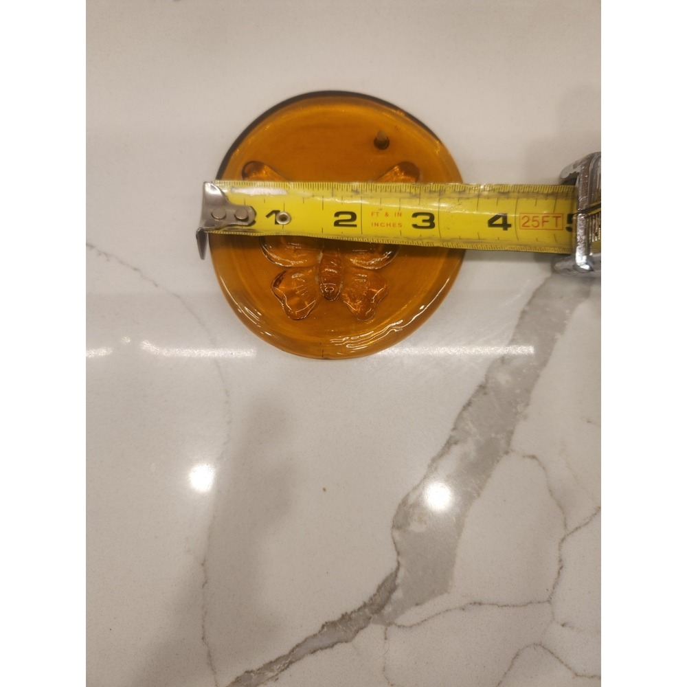 Vintage Pressed Glass Suncatcher With Butterfly Design Amber Glass 3.5" Round - Picture 7 of 7
